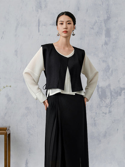 [YanBoHeYing] Gilet à lacets double face de couleur unie