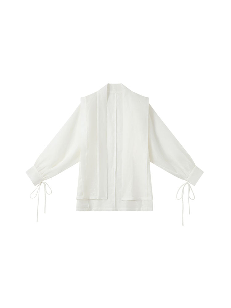 [YingJing] Striped Yarn Lace-up Cuffs Cardigan Top
