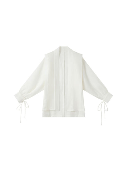 [YingJing] Striped Yarn Lace-up Cuffs Cardigan Top